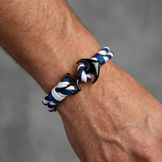 Bracelet Ancre Marine Homme Bleu et Blanc