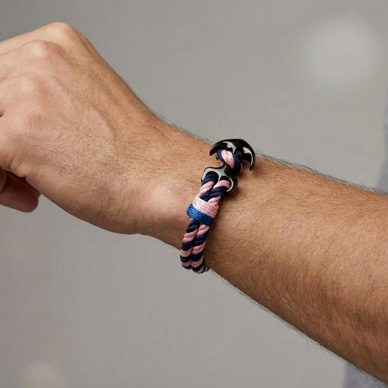 Bracelet marine Rose et bleu avec ancre noir pour homme