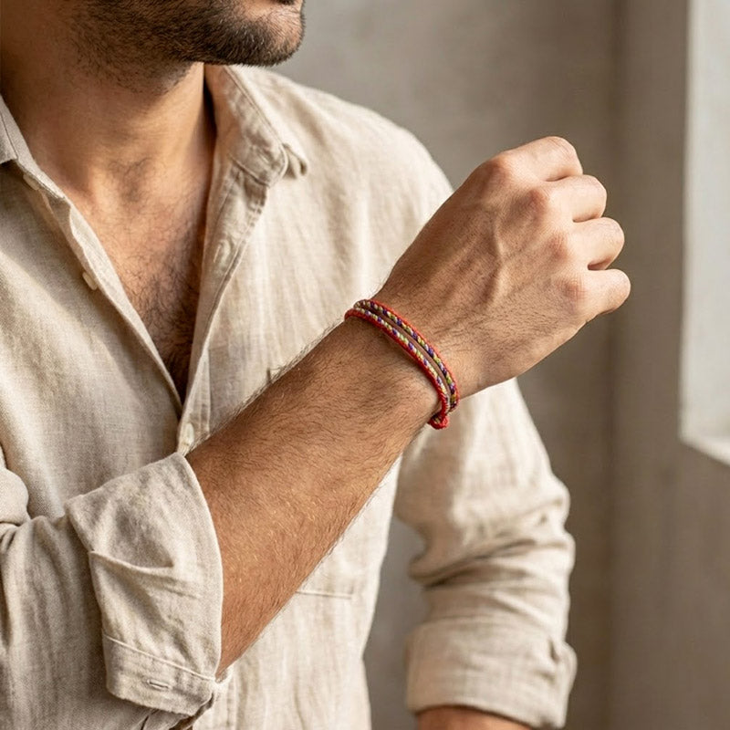 Bracelet Homme Tissu Brésilien ajustable rouge