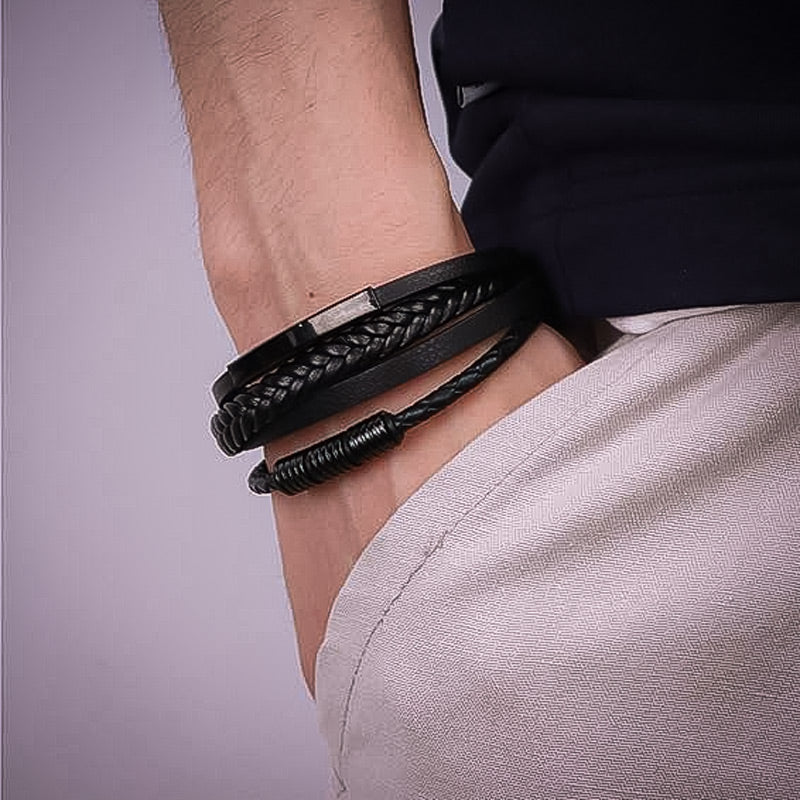 bracelet-cuir-homme-multirang-noir-porte