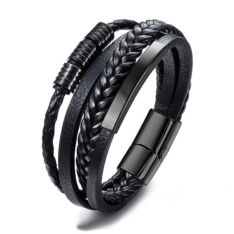 bracelet-cuir-homme-multirang-noir