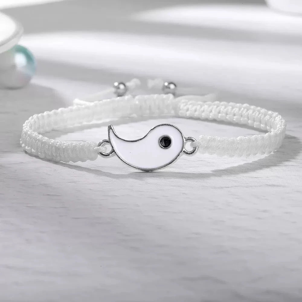 bracelet Yin et Yang en tissu blanc