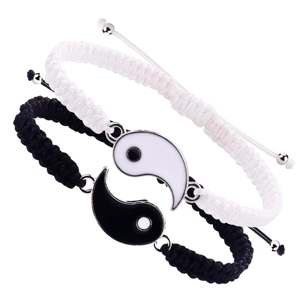 bracelet Yin et Yang en tissu noir et blanc