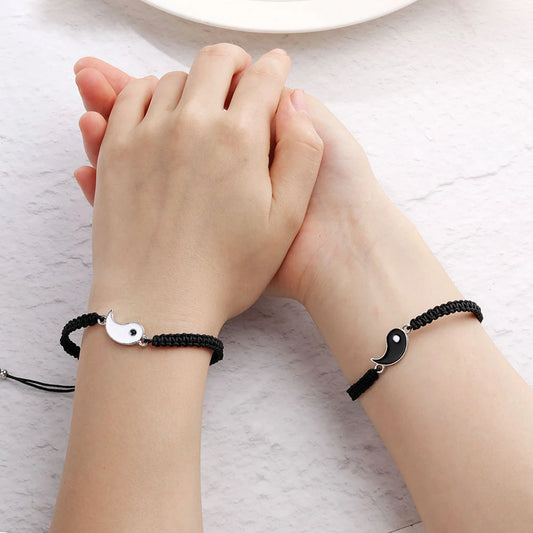 bracelet Yin et Yang en tissu noir et blanc pour couple