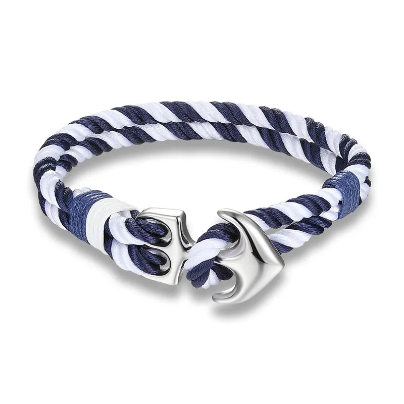 bracelet ancre de bateau blanc et bleu