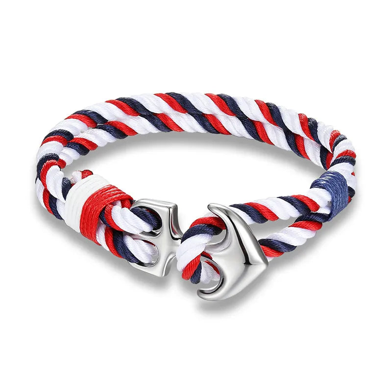 Bracelet Ancre Corde bleu, blanc, rouge pour homme