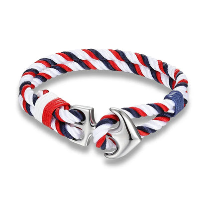 Bracelet Ancre Corde bleu, blanc, rouge pour homme