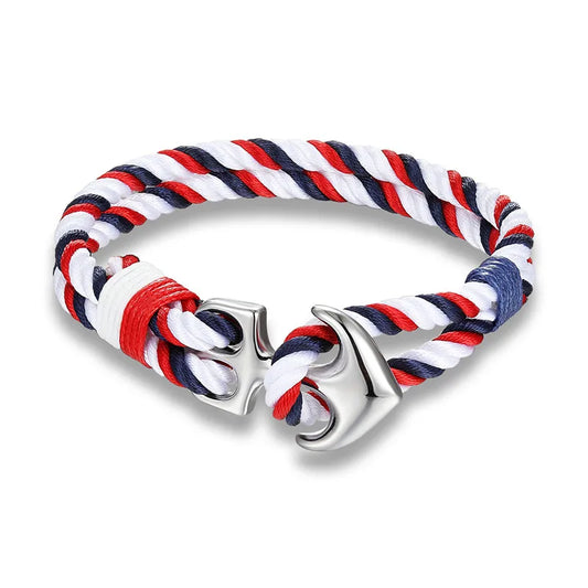 Bracelet Ancre Corde bleu, blanc, rouge pour homme