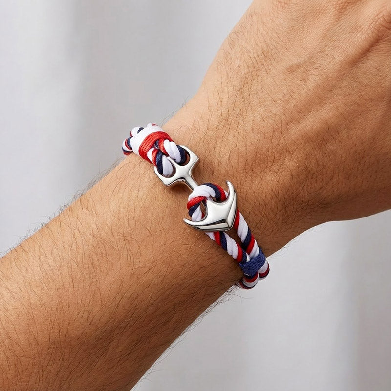 Bracelet  Corde marine avec Ancre argenté pour homme