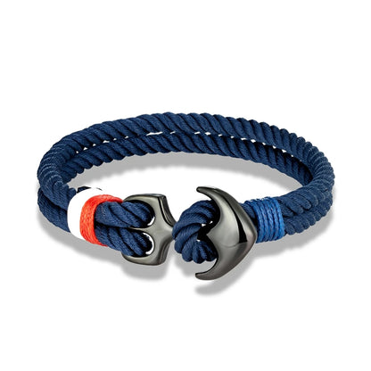 Bracelet Ancre Homme Bleu blanc rouge avec ancre noir