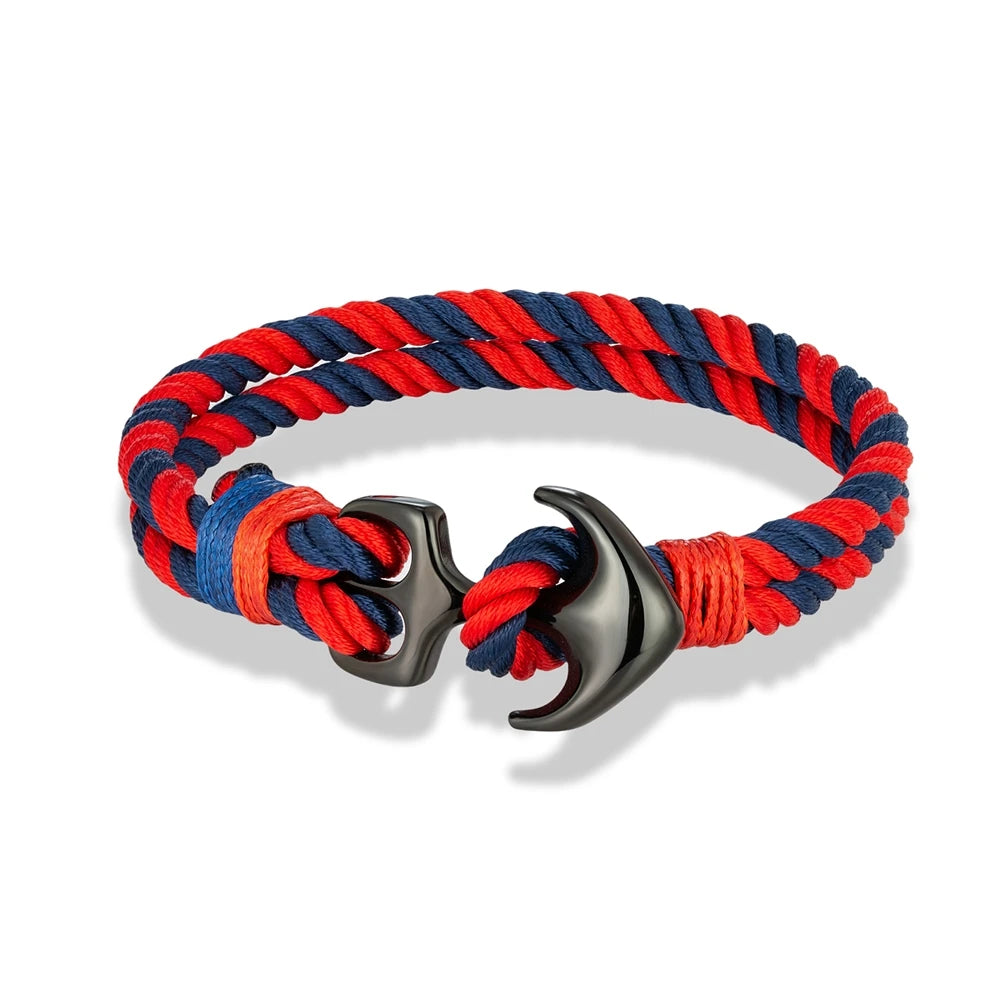Bracelet Rouge et bleu avec Ancre noir pour Homme