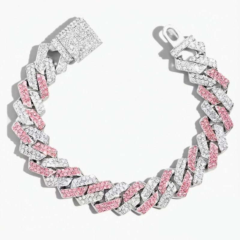 Bracelet Argent Rose Diamant avec zircon pour Homme
