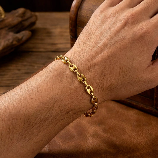 Bracelet Homme Maille Grain de Café acier inoxydable placage doré 5.2mm