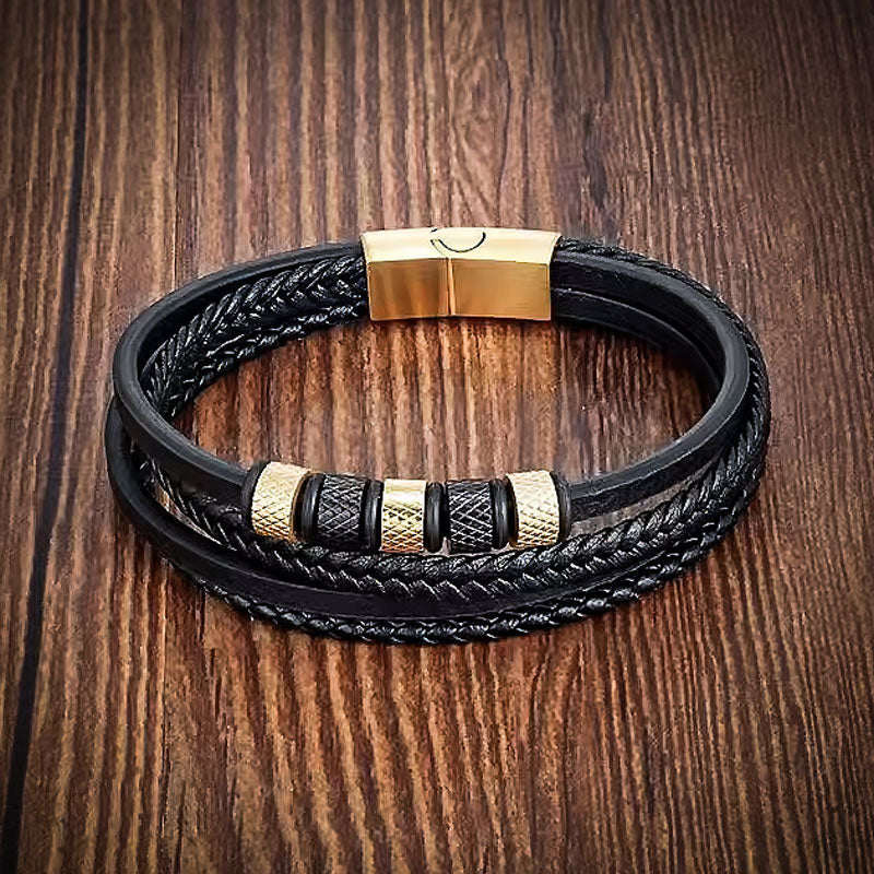 bracelet-large-en-cuir-homme-dore