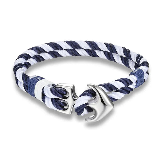 bracelet ancre de bateau blanc et bleu