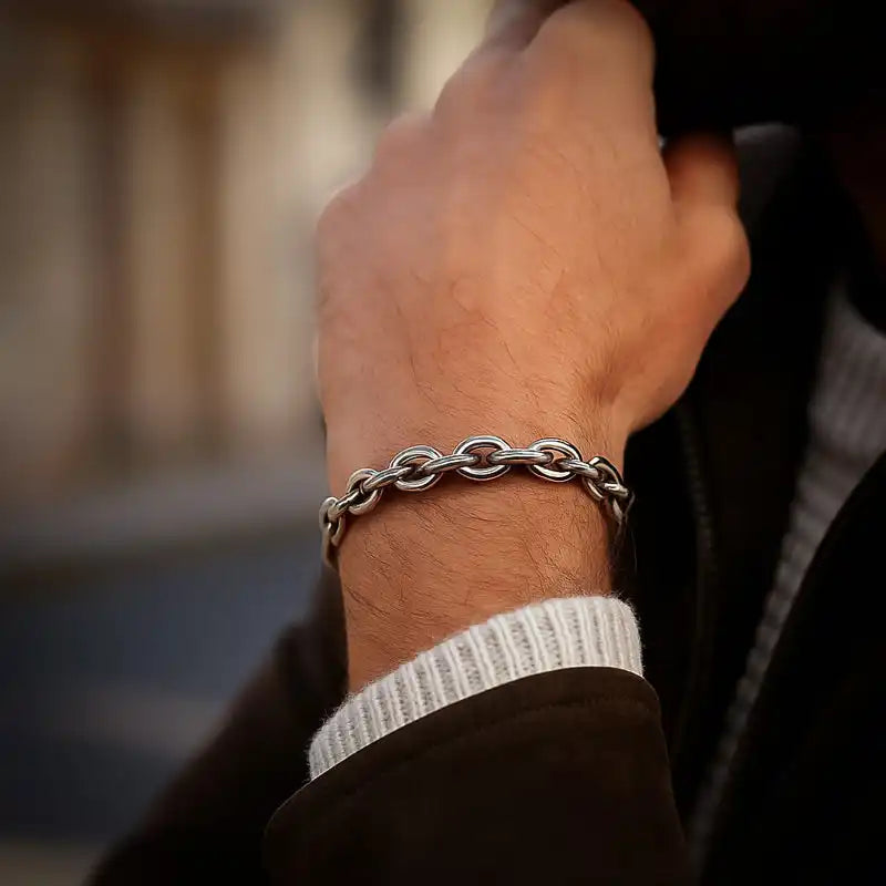 bracelet homme style chaine avec maillons argentés