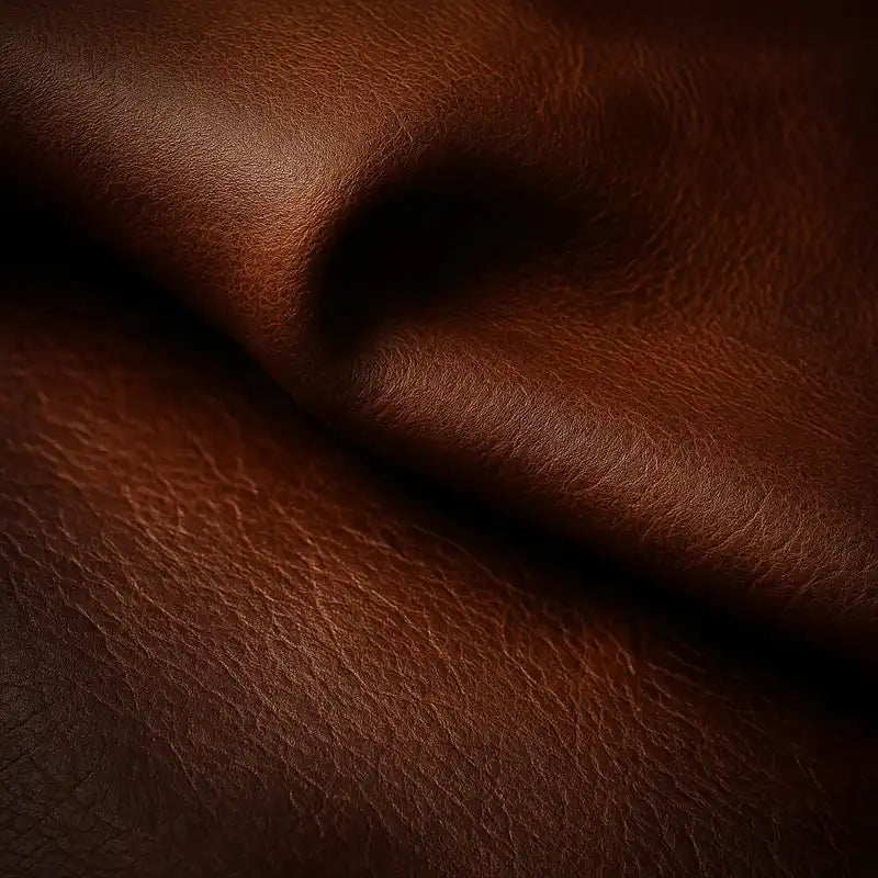 Cuir marron richement texturé avec des plis naturels et un éclat subtil.